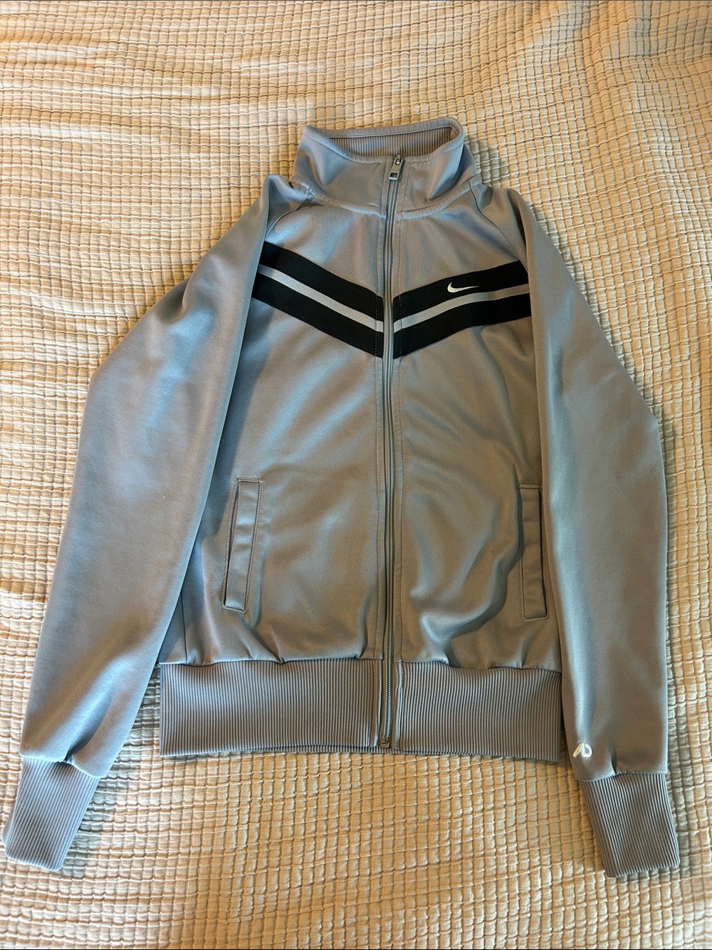 Nike Light Gray Track Jacket with Black Chevron Stripes